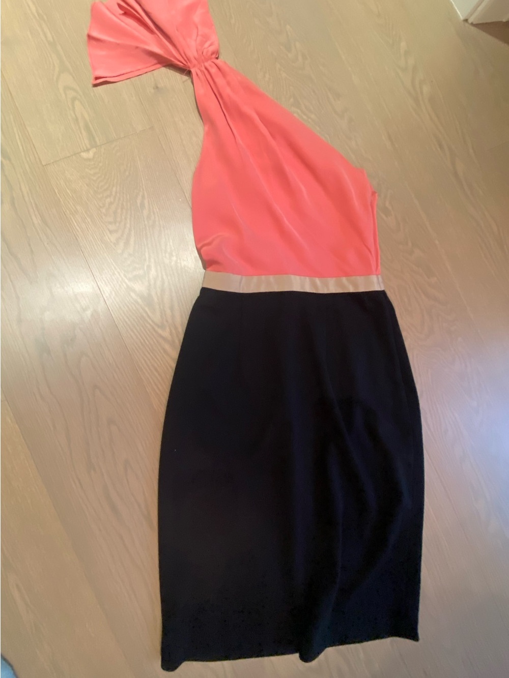 JAYGODFREY Coral and Black One-Shoulder Sheath Dress